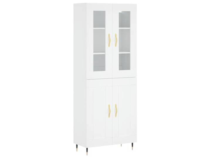 Fisinber Highboard Weiß 69,5x34x180 cm Holzwerkstoff Schrank 2-teilig Elegantes 2-teiliges Stauraum-Möbel mit Glas-Akzenten und stabilen Metallfüßen für Wohnzimmer und Flur.