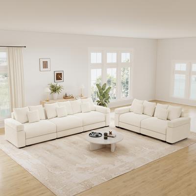 GDFStudio - 2-Piece Oversized Cloud Ribbed Corduroy Modular Sectional Sofa Set with Ergonomic Deep Seat