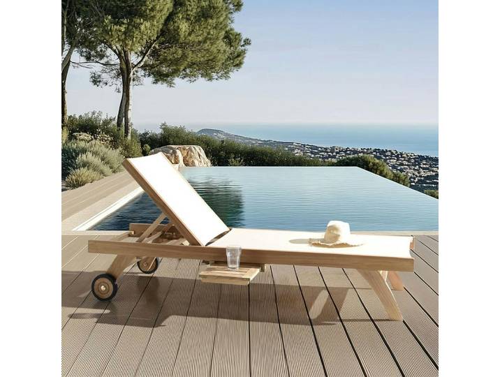 Bain de soleil teck et textilène couleur beige ALERIA