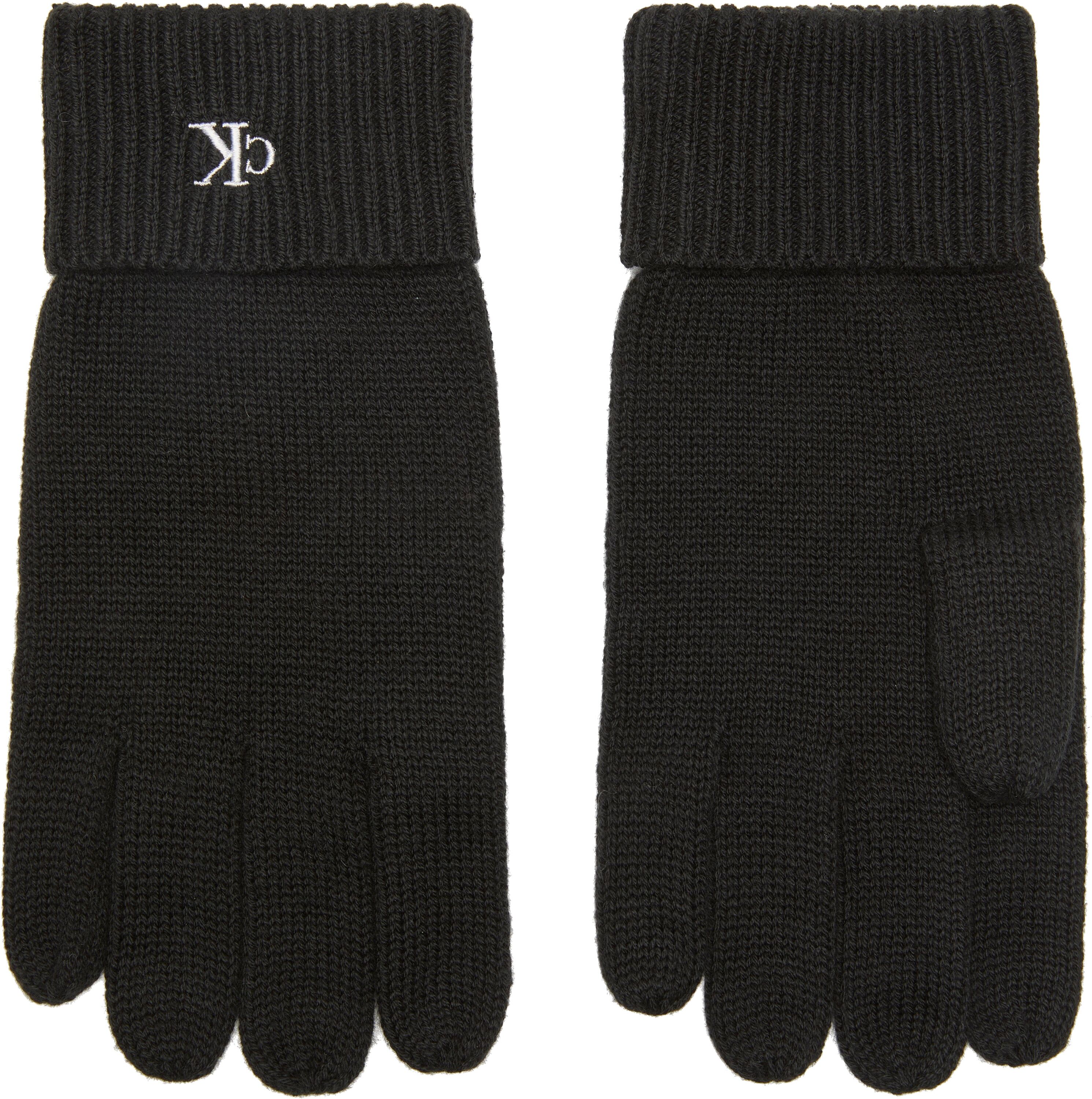 Strickhandschuhe CALVIN KLEIN JEANS, Herren, schwarz, Feinstrick, Viskosemischung, unifarben, Handschuhe Strickhandschuhe, mit Touchscreen-Technologie, Feinrippstrick, Logostickerei schwarz Einheitsgröße