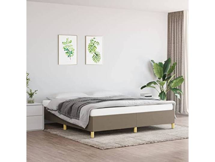 RJPLMFV Bettgestell, Taupe, 160 x 200 cm, Stoff Ohne Matratze, Lattenrost inklusive, robuste Füße, atmungsaktiver Stoff, einfache Montage