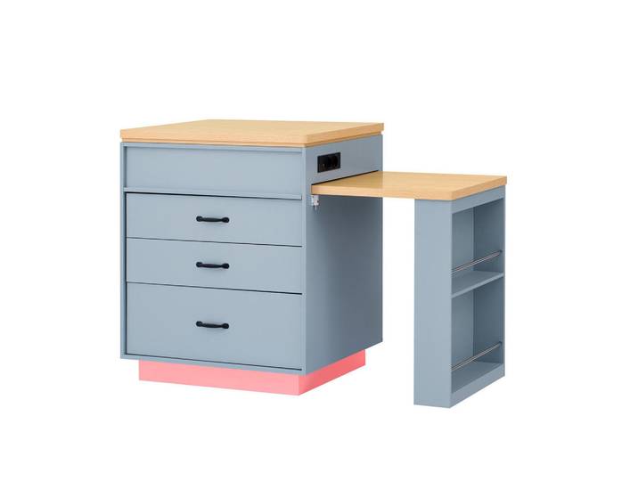 Modfu Kücheninsel 125.5-187.5x71x93 cm Blau mit LED-Beleuchtung & Ladestation, 187.5x93x71 cm, Küchen, Küchenmöbel, Kücheninseln