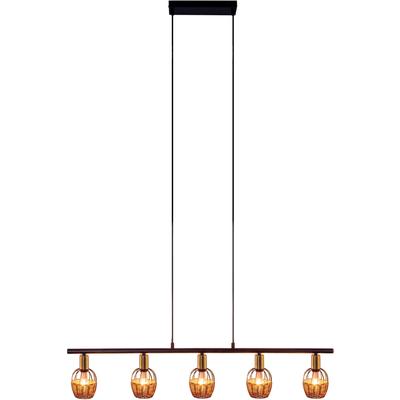 NÄVE Pendelleuchte "Corbis", schwarz (schwarz, natur, goldfarben), 5, H: 120cm, 1 Stk., Leuchten, 5 Spots excl. E14 max. 40W schwarz/natur/gold Länge 100cm mit Rattan, Pendelleuchte