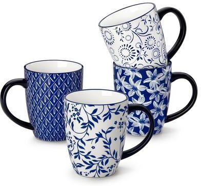 vancasso SELENE Blue Floral Porcelain Coffee Cup, Mug & Bowl Set