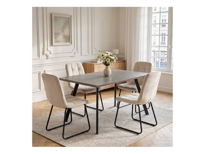Jiexi Essgruppe Essgruppe fest 120x73 MDF Grau Tisch Set mit Flanell Stühlen