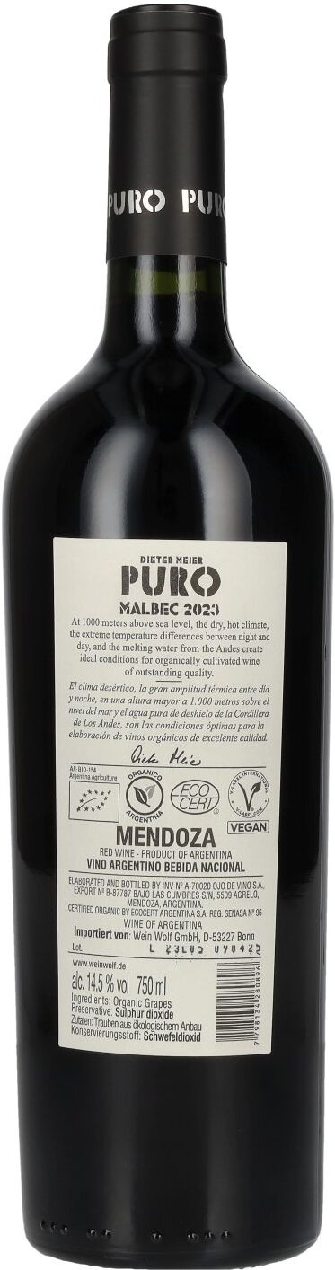 Dieter Meier Wines Dieter Meier Puro Malbec BIO 2023 14,5% Vol. 0,75l