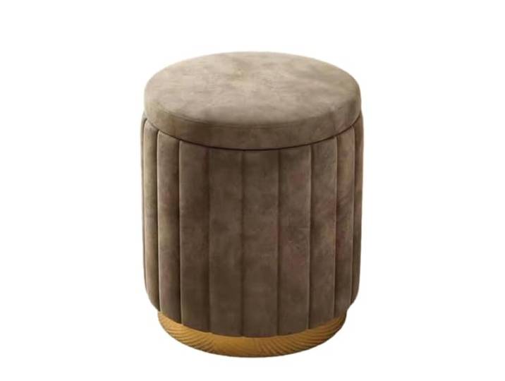 Runder Aufbewahrungshocker Aus Samt, Schminkhocker Mit Metallgestell, Gepolsterter Ottoman for den Eingangsbereich mit abnehmbarem Bezug, geeignet for Wohnzimmer(Brown)