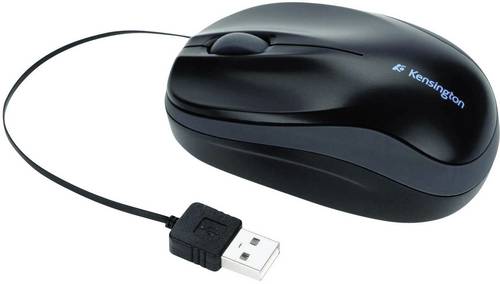 Kensington Pro Fit Retractable Maus USB Optisch Schwarz 3 Tasten 1000 dpi Kabeleinzug, Spritzwassergeschützt