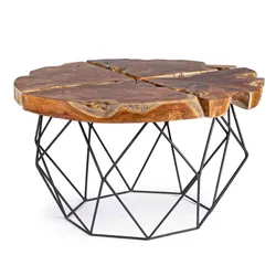 Couchtisch Adanya aus Teakholz, rundes Design, modern, Natur, einzigartiges Unikat Ø80 cm