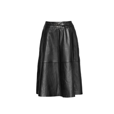 A-Linien-Rock BUGATTI "bugatti Lederrock", Damen, Gr. 44, schwarz, Obermaterial: 100% Lammleder LEL., uni, regular fit, Röcke A-Linien-Rock, in Midi-Länge für eine elegante Optik