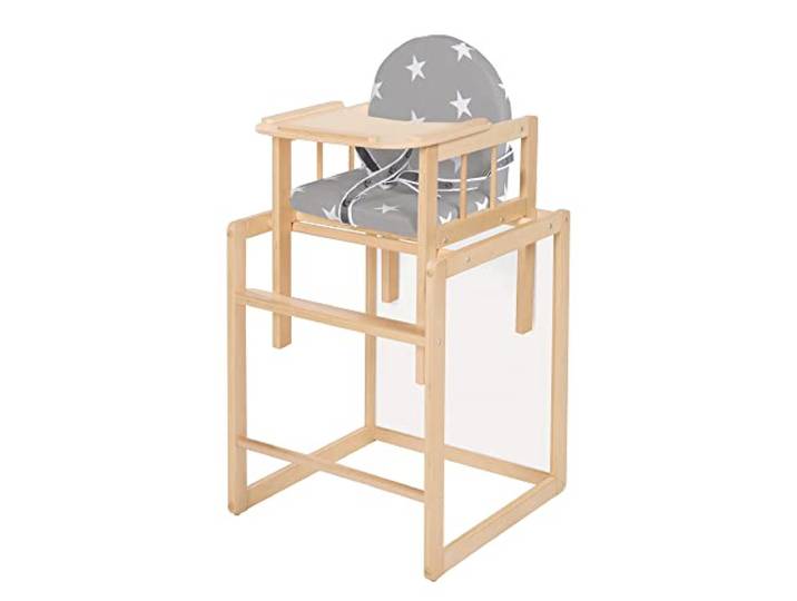 roba Kombi-Hochstuhl, Hochstuhl mit Essbrett wandelbar zu Tisch & Stuhl, Kinderhochstuhl Holz natur, Sitz gepolstert Folie ‚Little Stars‘ 7512F190