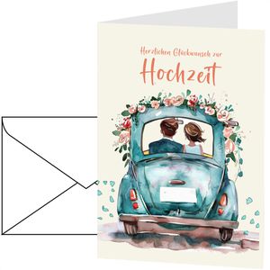 LUMA Hochzeitskarte A4-14, Hochzeitsauto XL, Klappkarte mit Umschlag, DIN A4