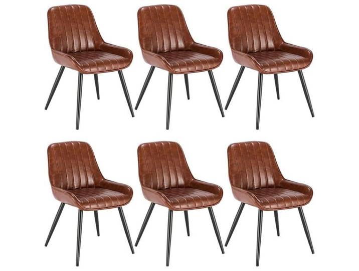 6 X Chaises de Salle à Manger Similicuir et Métal Fauteuil de Cuisine Chaise de Salon avec Dossier Brune