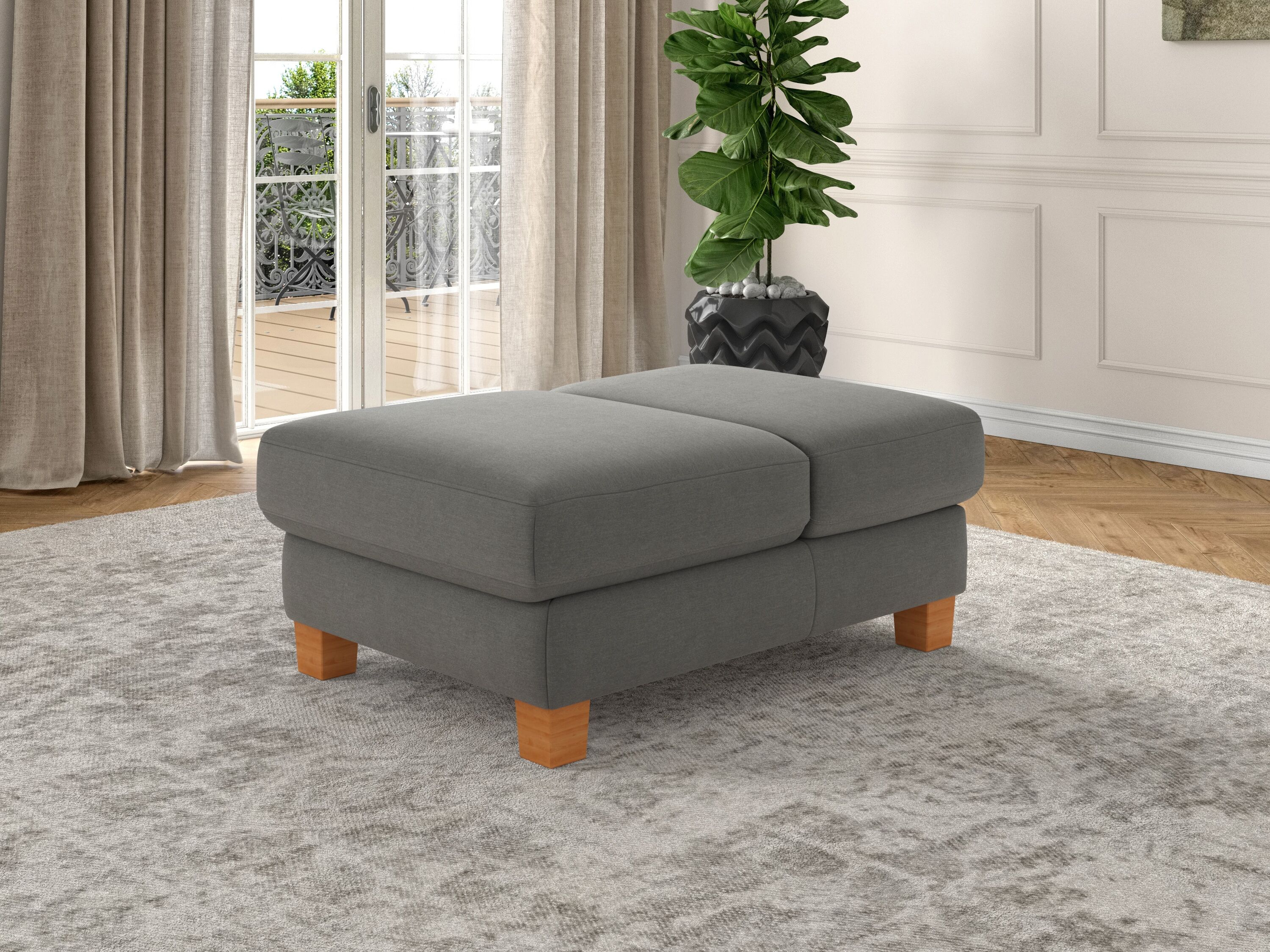 Polsterhocker SIT & MORE "Dundee", grau, B:75cm H:46cm, Hocker, Polsterhocker, mit Klappfunktion, Federkern und hochwertigen Massivholzfüssen grau B/H/T: 75cm x 46cm, Struktur weich,mit Klappfunktion