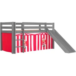 HOCHBETT mit Rutsche Karolina Massivholz Grau Textilset Zirkus
