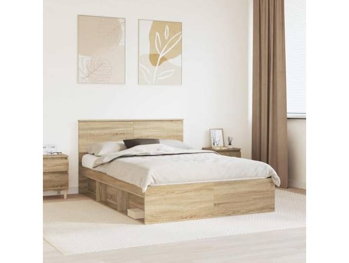 Schlankes Design Holzwerkstoff Modernes Bettgestell 160 x 200 Braun Bettgestell mit Kopfteil Sonoma 160x200 cm Holzwerkstoff King Size Lattenrost Modern Stabil