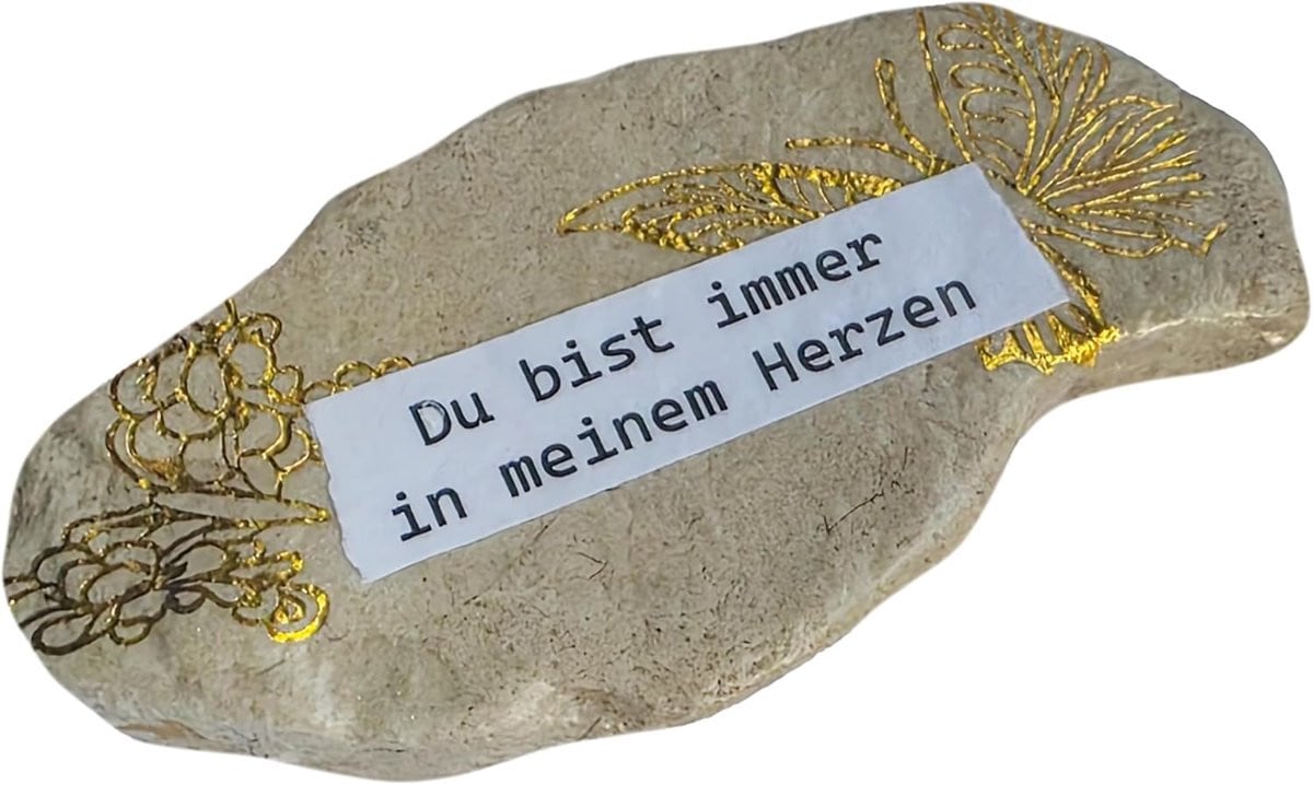 Rouwsteen Du bist immer in Meinem Herzen met vlinders - Echte rivierkiezel als grafdecoratie - Minimaal 7 cm