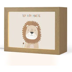 NACHTTISCHLAMPE Löwe - Beige - Tier - Mutig - Zitat 20x15 cm