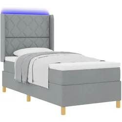 vidaXL, Boxspringbett, Boxspringbett Mit Matratze & Led Stoff Hellgrau (90 x 200 cm)
