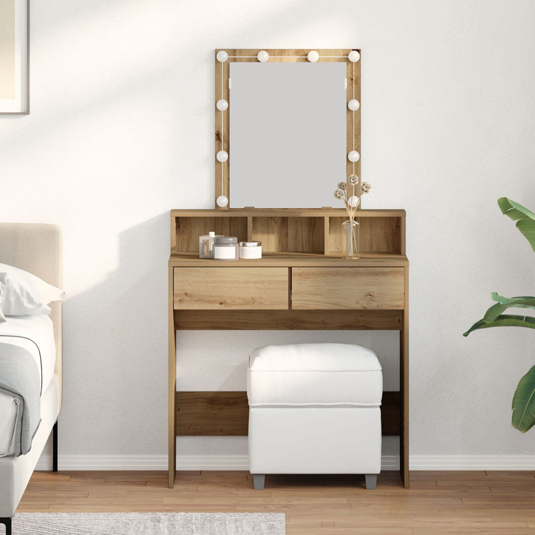 Marlow Home Co. Dressing Table Standard Mirror Vanity Table Artisan Oak 144.5cm H X 80cm W X 41cm D