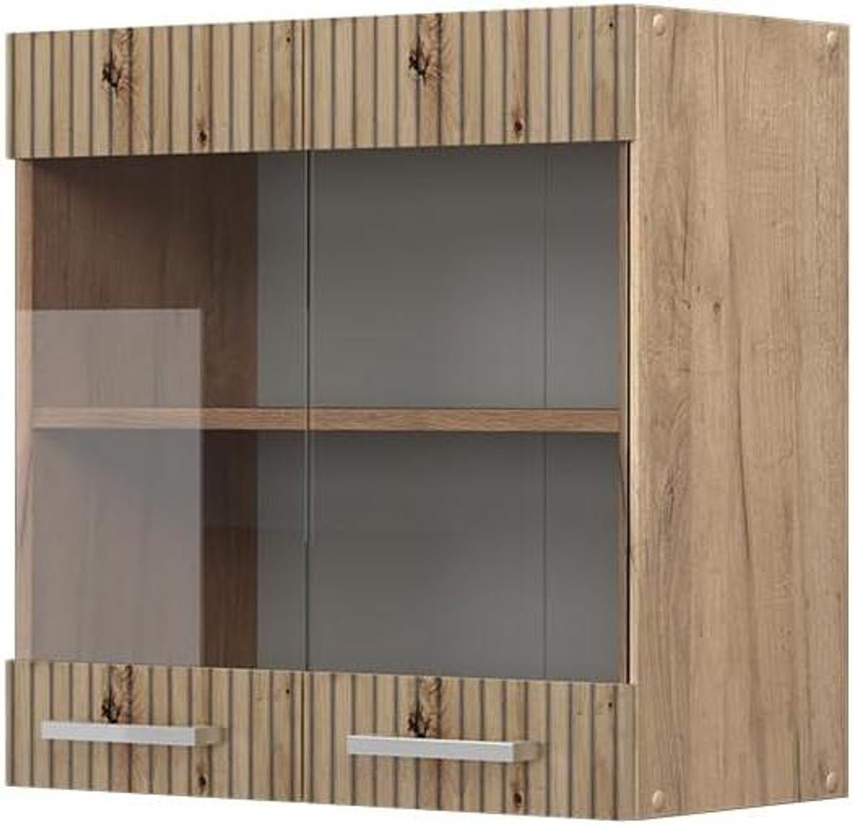 Keukenkast met glazen deuren en houtlook, Eiken Goud, Breedte: 60 cm