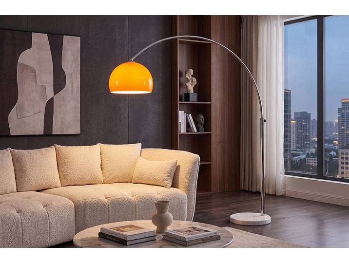Ausziehbare Bogenlampe LOUNGE DEAL 175-205cm orange Marmorfuß Stehlampe Klassisch