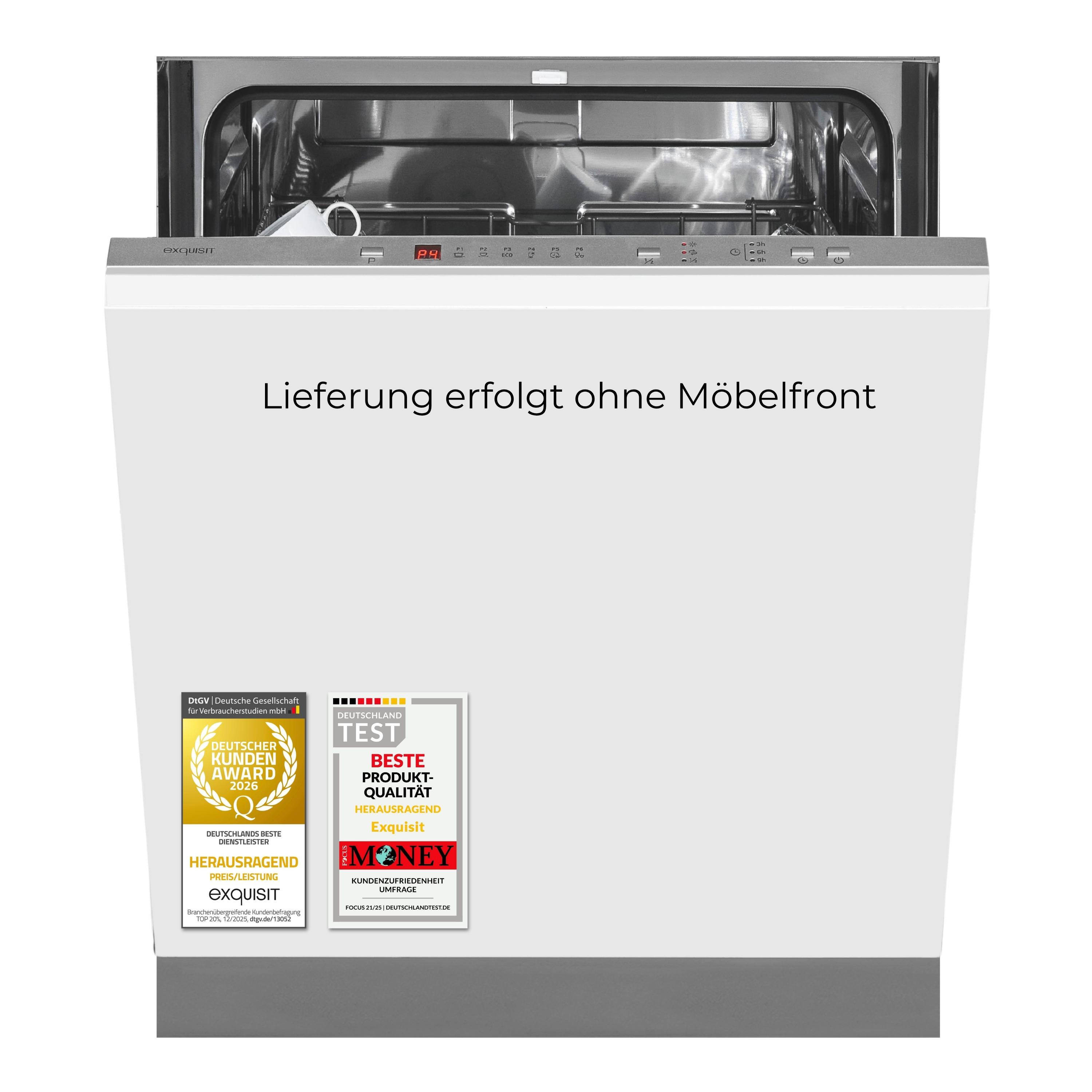 Exquisit Einbau-Geschirrspüler, 12 Maßgedecke, vollintegrierbar, 6 Programme, Schnellprogramm 30 Min., EGSP6312-E-030E silber
