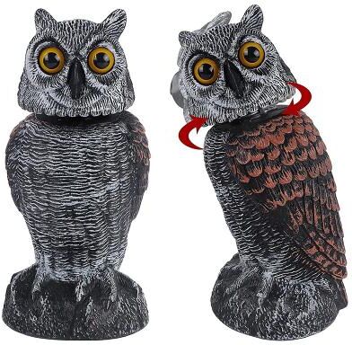 LightInthebox Bird Scarecrow Fake Owl Decoy Sculpture Rotating Head Plastic Owl Bird Deterrents Nature Enemy Horned Pest Repellent for Outdoor Garden Yard
