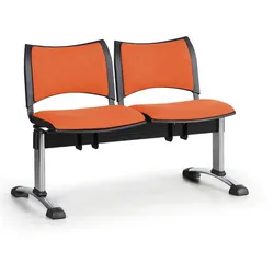 Gepolsterte Wartezimmerbank, Traversenbank SMART, 2-sitzer, orange, verchromte Füße