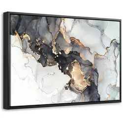 LEINWAND Bilder mit Rahmen - Marmor - Schwarz - Weiß - Gold - Luxus - Abstrakt - 30x20