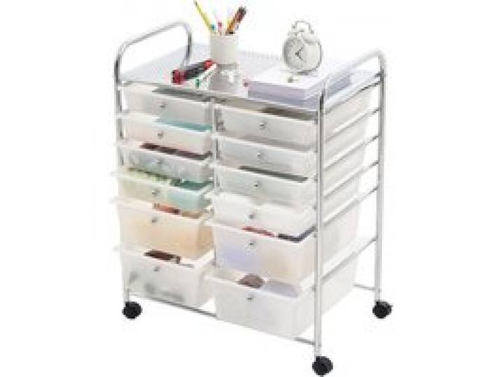 VEVOR Rollwagen mit 12 Schubladen Rollcontainer Doppelreihe 635x395x815mm, Metallgestell, Ablagefläche, Handgriffe, Lenkrolle mit 2 Bremsen, Mobiler Schubladenwagen für Büro Werkstatt Klassenzimmer