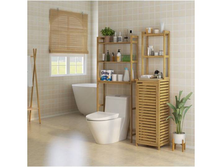SENVIRO Étagère WC 3 niveaux 68 x 20 x 165 cm bambou naturel anti-basculement