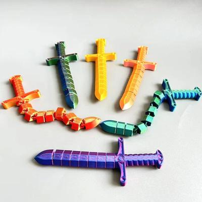 Inspired Living 8.7 inch 3D Printed Sword Whip, Shape Shifting Flexible Articulated Fidget Sword golden