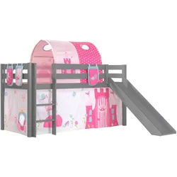 HOCHBETT mit Rutsche Karolina Massivholz Grau Textilset Princess 4