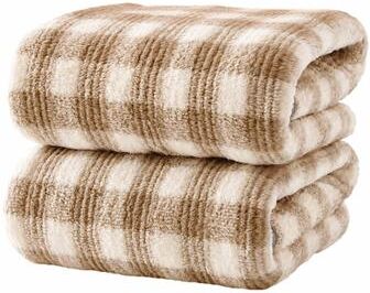 JML Soft Fleece Plaid Bath Towel with Checkered Design