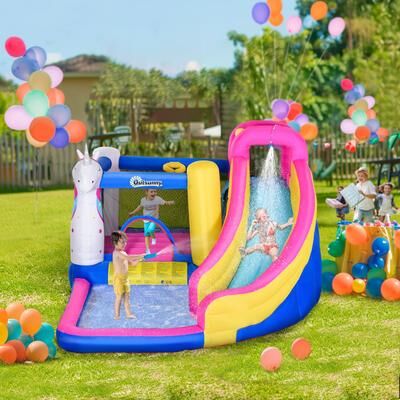 Outsunny Kids Bounce Castle House Inflatable Trampoline Water Slide Pool Climbing Wall 5 in 1 with Inflator for Kids Age 3-8