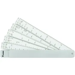 Ecobra Fächermaßstab 5 Kunststoffstreifen 150mm Aluminiumetui Packung mit 10 Stück