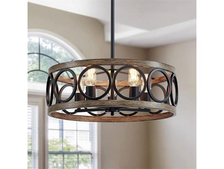 Lustre circulaire industriel américain, style ferme rétro, en fer forgé et imitation bois, pour restaurant, maison, chambre, luminaire de plafond, décoration intérieure