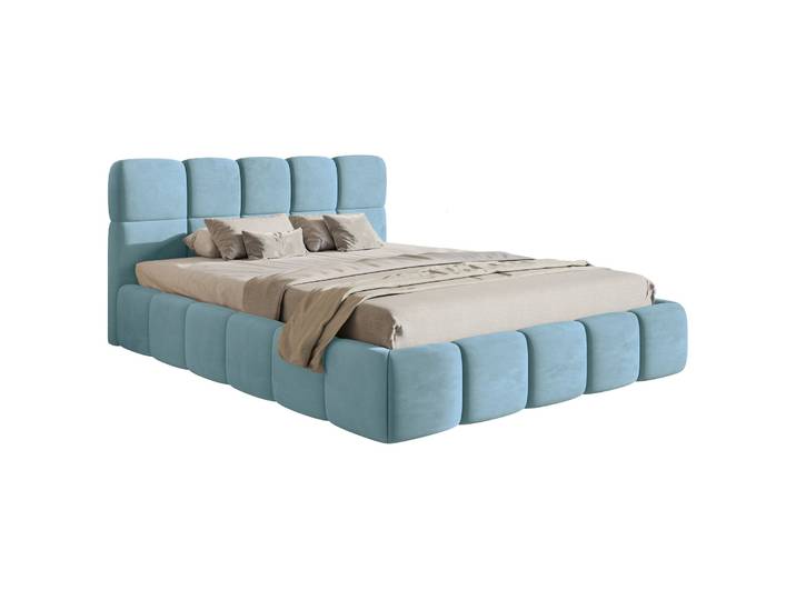 Gepolstertes Bett 120x200 cm Cloudy, hellblauer Velours,