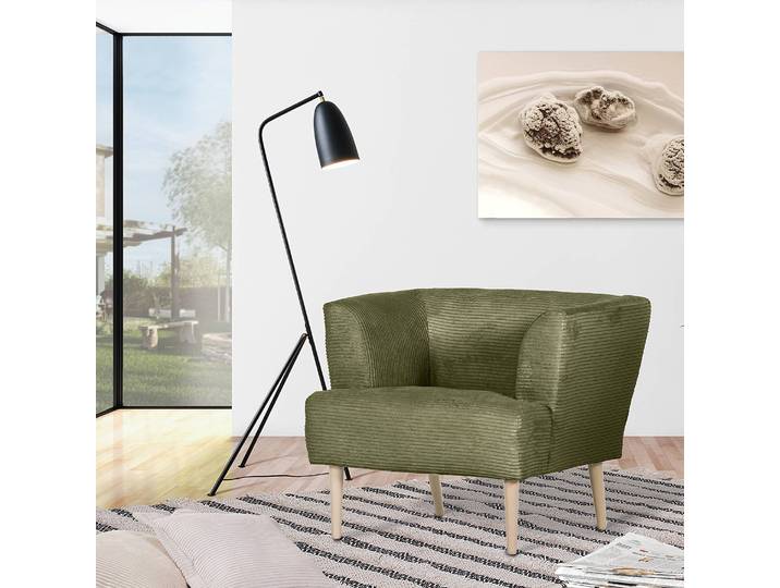 Fauteuil lounge Cindy Vert Velours côtelé Calice 85 x 71 x 80cm