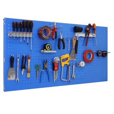 SimonRack Perforierte Metallplatte für Werkzeuge 1500x400 BLAU + 22 Haken + 3 Zubehör