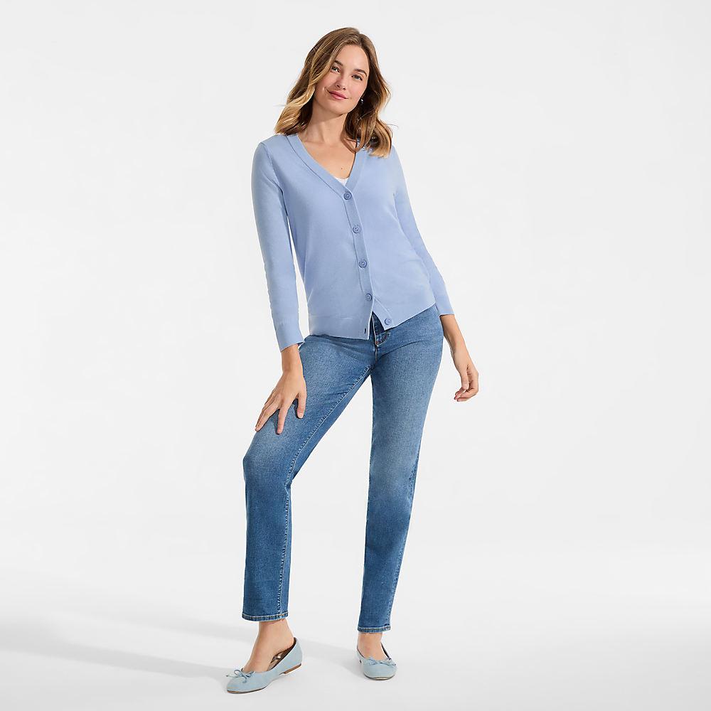 CashTouch Cardigan mit V-Ausschnitt für Damen in Petite-Größe, Damen, size: petite, Blau, Polyacryl, by Lands' End