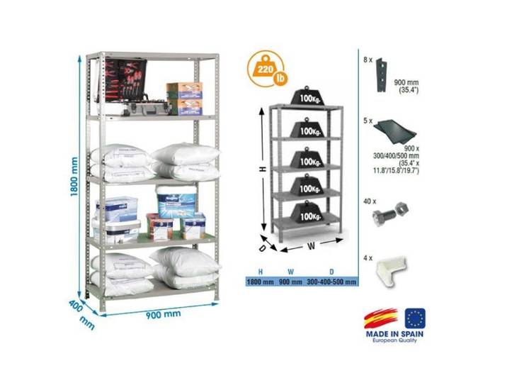 Etagère de rangement - SIMON RACK - COMFORT 5/400 - 1800x900x400mm - Gris foncé - Charge 100Kg