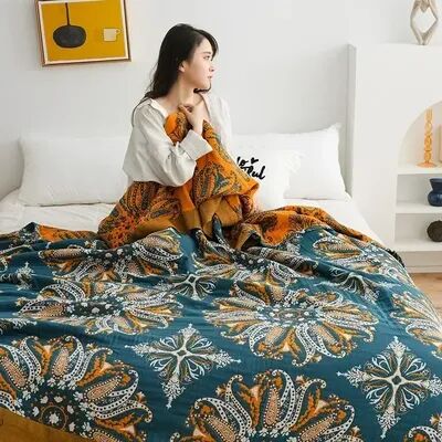 Shop Station Nordic Cotton Gauze Throw Blanket Soft Boho Sofa & Bedspread For All Season Comfort e 59.1 78.7 In