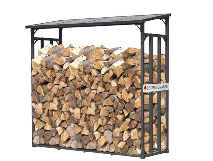 QUICK STAR Metall Kaminholzregal Außen 185 x 70 x 185 cm, Pro - 40 mm Stahlprofil, Anthrazit, Wetterfest, Kapazität 2,3 m³ (3,5 SRM), XXL Garten Kaminholzunterstand Stapelhilfe