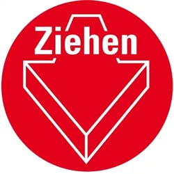Aufkleber I Türhinweis Ziehen mit Pfeil, rot, Folie, selbstklebend, Ø 100mm