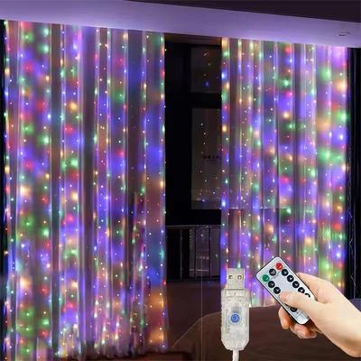 Uplift Treasures USB LED Curtain String Lights With 8 Modes multicolor 3 M X 3 M (300 Led)