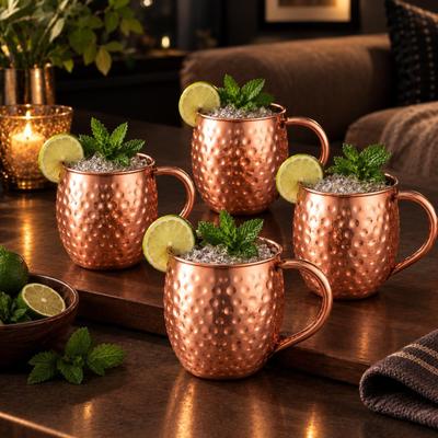 Innovaze 6-Piece Moscow Mule Mug Set, Hammered Copper Barware with Brass Handles