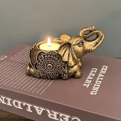 Uplift Curations Lucky Elephant Tealight Candle Holder Animal Sculpture Decor With Raised Trunk For Home & Gifting 01