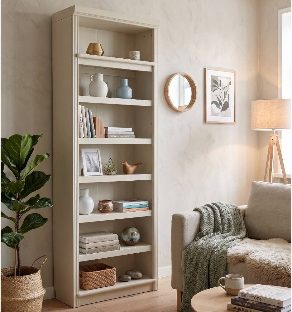 Pharao24.de Bücherregal Massivholzregal in Cremeweiß im Landhausstil